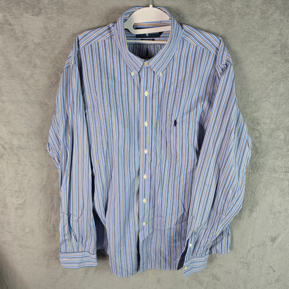 Ralph Lauren Mens XL Custom Fit Striped Button Down Shirt Blue Long Sleeve